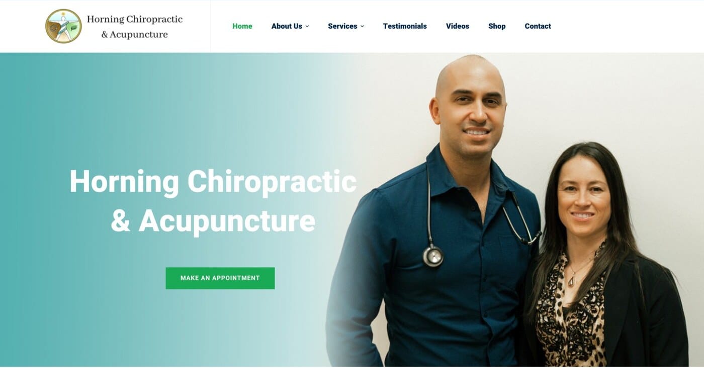 The old Horning Chiropractic homepage top fold