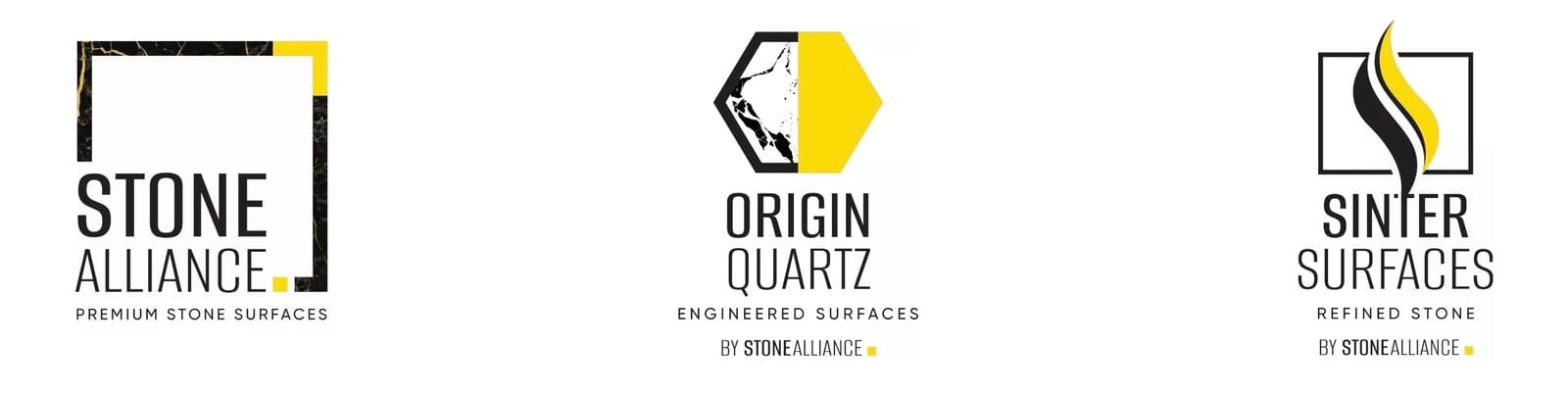The new Stone Alliance, Origin Quartz and Sinter Surfaces logos