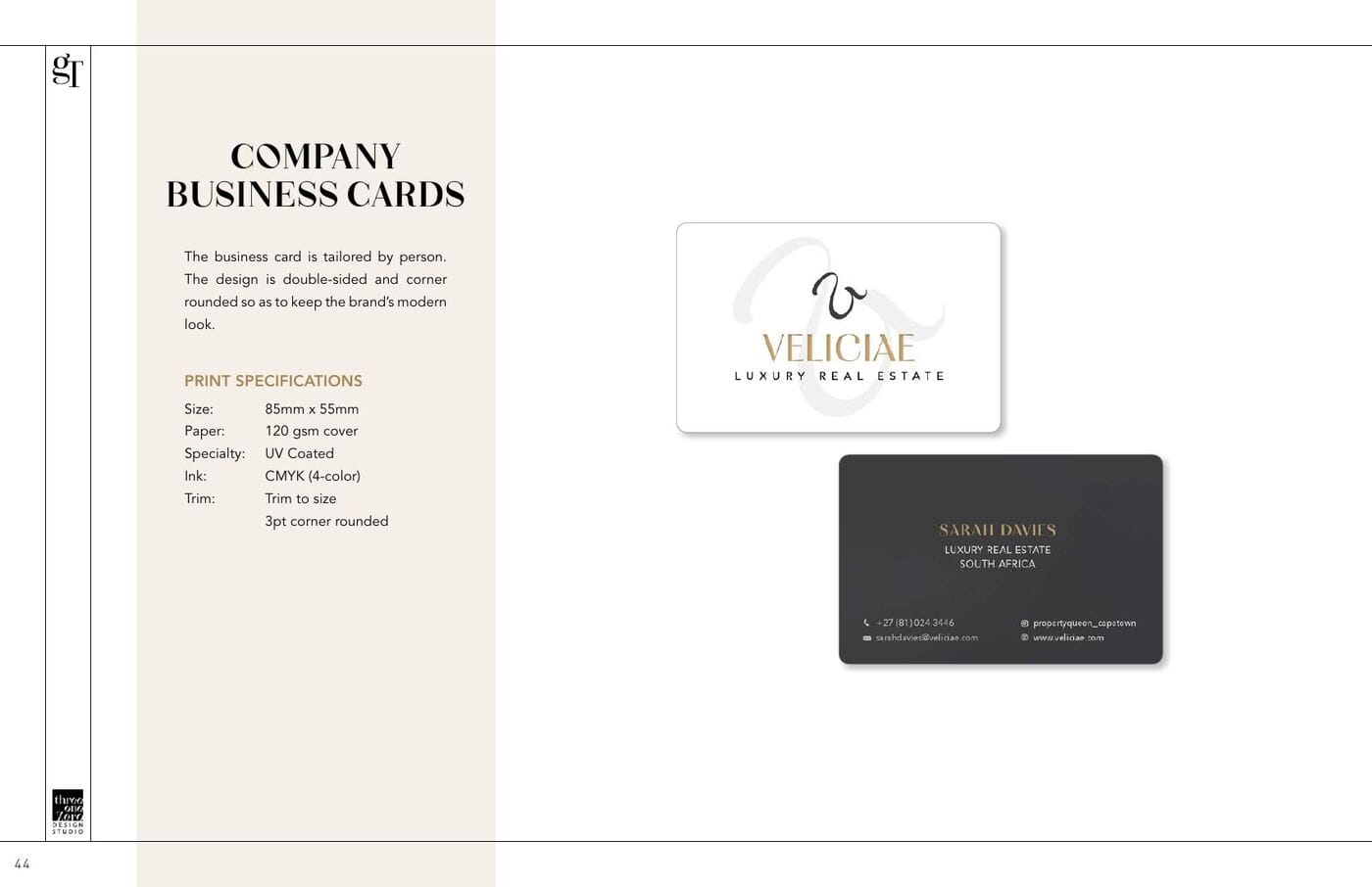 Veliciae business card designs