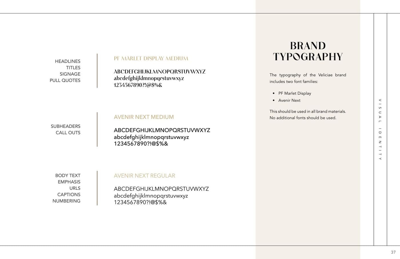 Brand typography: PF Marlet Display and Avenir Next