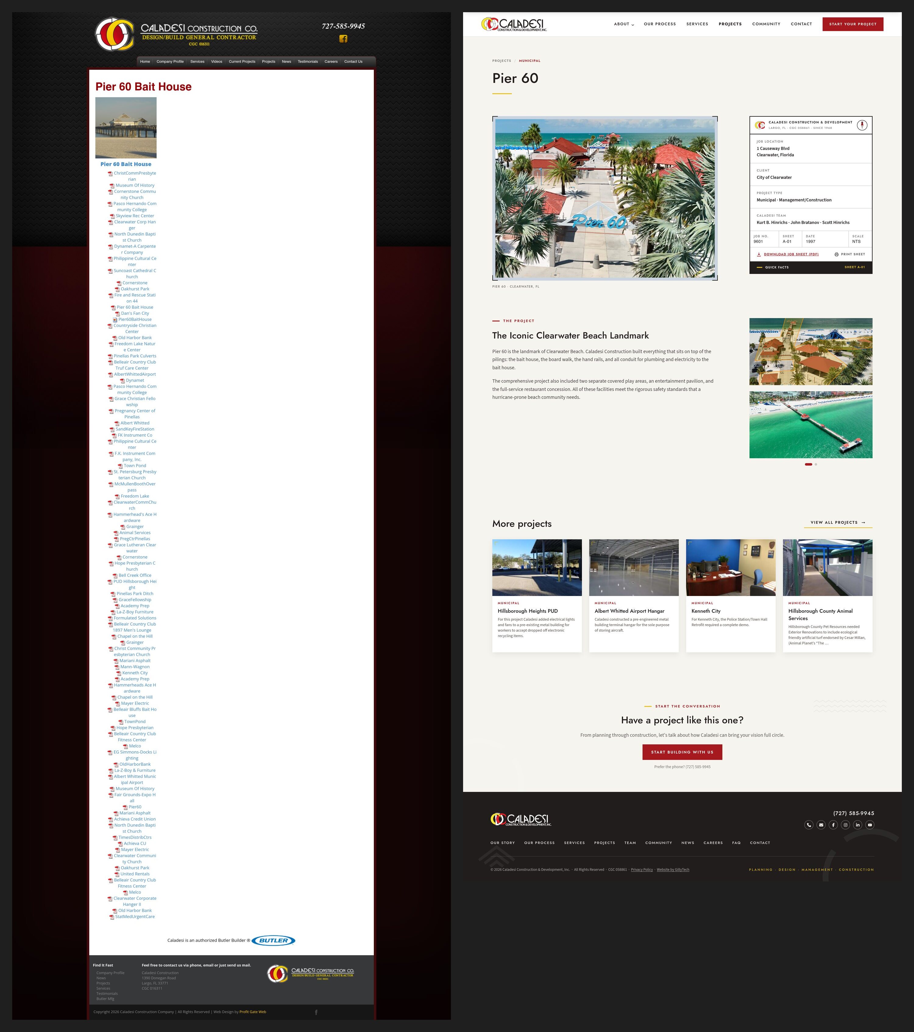 Pier 60 project page, before on the left and after on the right