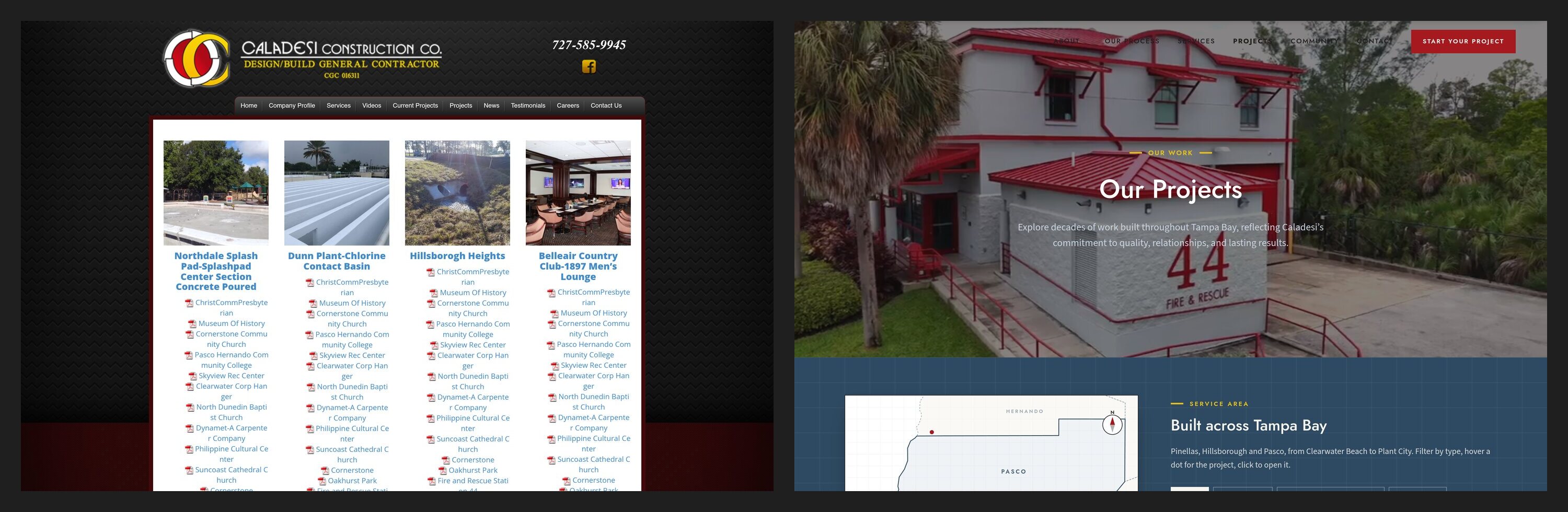 Caladesi projects page, before on the left and after on the right